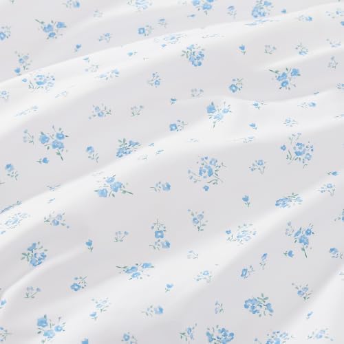 Andency Blue Floral Ruffle Comforter King, Flower Printed Bedding Set