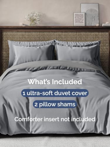 Duvet Cover Queen Size - 3 Piece with Zipper Closure - Heathered Grey