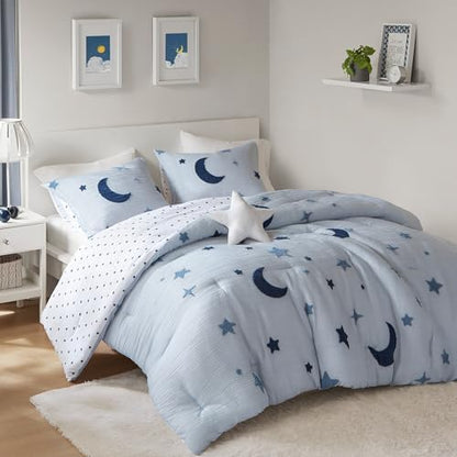 Intelligent Design Kids Blue Star Moon Queen Comforter Set, 4pc