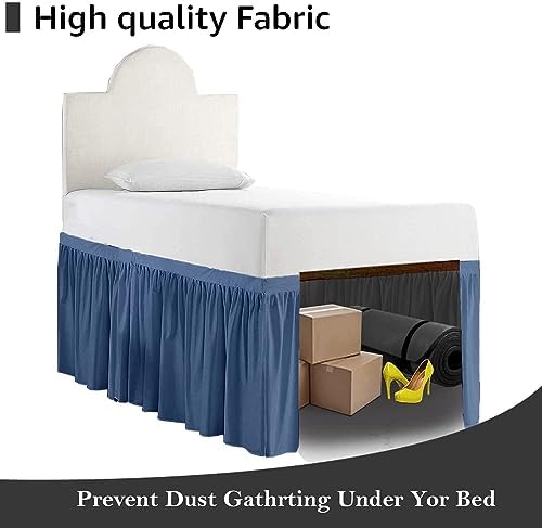 Crown Collection Full XL 32" Inch Drop Long Dorm Bed Skirt, Ruffled Pattern College Dorm Room Bed Skirts, Split Corner, Easy Care, No Wrinkle Microfiber Bed Skirt