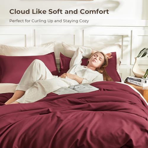Litanika Burgundy Oversized Queen Comforter Set, 3 Pieces Solid Bedding
