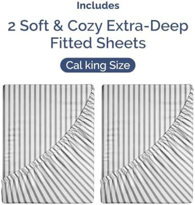 CGK Linens 2 Pack Extra Deep Cal King Fitted Sheets - Grey Stripes