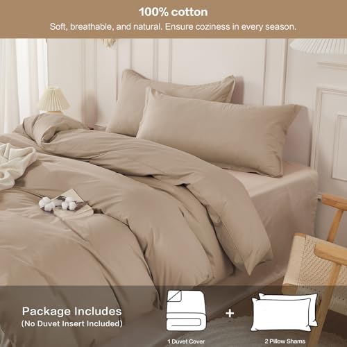 SAPHREAS 100% Washed Cotton Duvet Cover Full Size Set, Linen Like Comforter Cover with Zipper Closure & Corner Ties (No Comforter), 80x90 Khaki