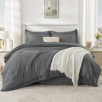Andency Oversized King Comforter Set, 7 Pieces Dark Grey Bedding
