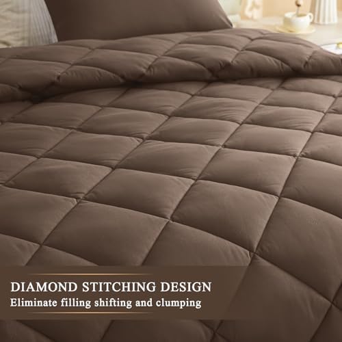 Oversized King Comforter, Extra Large King Size Comforter Oversized, All Season Soft Quilt Down Alternative Duvet Insert with 8 Corner Tabs(120x128, Brown)