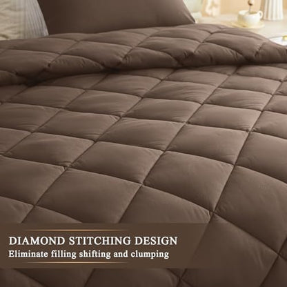 Oversized King Comforter, Extra Large King Size Comforter Oversized, All Season Soft Quilt Down Alternative Duvet Insert with 8 Corner Tabs(120x128, Brown)