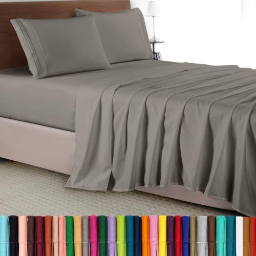 Elegant Comfort Luxury 4-Piece Bed Sheet Set - Luxury Bedding 1500 Thread Count Egyptian Quality, Wrinkle Resistant Cool & Breathable, Easy Elastic Fitted, Twin/Twin XL, Grey