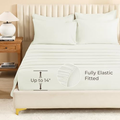Litanika Ivory Super King Comforter Set with Sheets - 7 Pcs Bed in a Bag