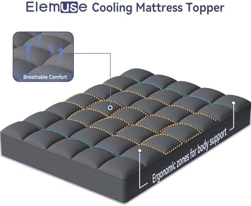 ELEMUSE King Grey Mattress Topper, Thick Pillow Top Mattress Pad Cover