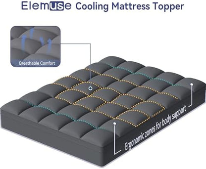 ELEMUSE King Grey Mattress Topper, Thick Pillow Top Mattress Pad Cover