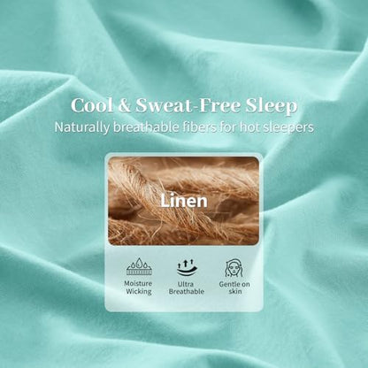 MEISHANG 100% French Linen Sheets Queen,6 Pcs,18-24" Extra Deep Pocket