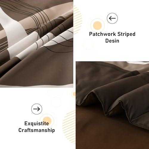Anibedding Brown Comforter Set King Size,Patchwork Striped Bed in a Bag