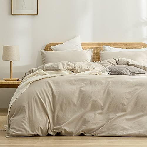 BESTOUCH Cotton Solid Duvet Cover Set Almond Milk Grey Super King Plus