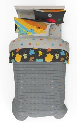 Franco Pokemon Bedding Set, Twin Size 5 Piece Set Kids Super Soft Cozy Reversible Comforter and Sheet Set with Sham, (100% Officially Licensed Product)