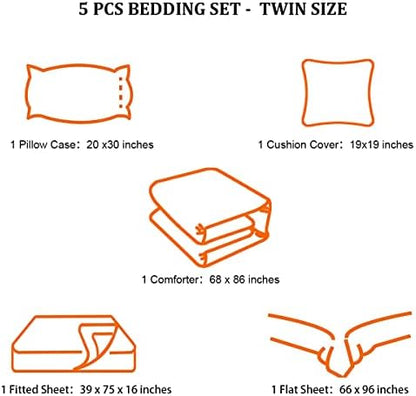 5 Pieces Bed in a Bag for Boys Bedding Sets Twin Size,Gamer Comforter Sets for Boys Kids, Gaming Comforter Set for Teens Room Decor with Flat Sheet,Fitted Sheet,Pillowcase,Cushion Cover
