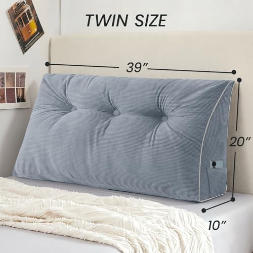 Sasttie Headboard Pillow Twin/Twin XL, Wedge Pillow Headboard, Greyish Blue