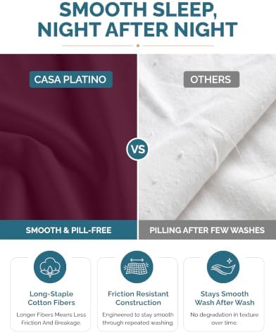 Casa Platino 100% Cotton Bed Sheets California King Size Set - 6 Pieces (1 Flat, 1 Fitted, 4 Pillowcases) - Soft, Breathable & Cooling Percale Sheets Cal King Size with Deep Pockets - Windsor Wine