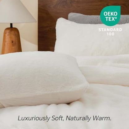BEDELITE Faux Fur Twin Comforter Set Cream White,Warm Comforter for Winter