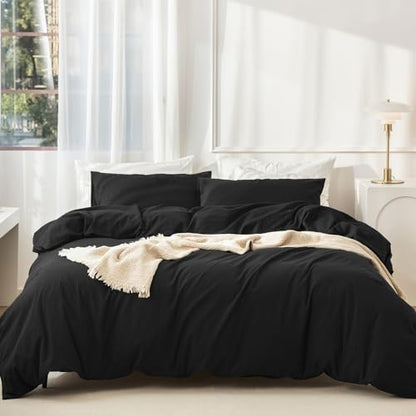 JIYUAN Oversized King Washed Cotton Duvet Cover Set, Relaxed Linen Feel
