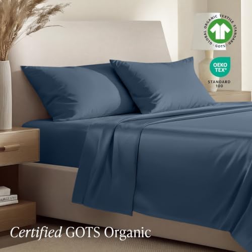 Bare Home 100% Organic Cotton Sateen Sheet Set (Full, Bering Sea)