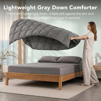 Feather Down Fiber Comforter Twin Size,Premium Ultra-Soft Breathable Comforter High Fill Power Grey Duvet Insert,All Season Hotel Luxury Bedding Comforters