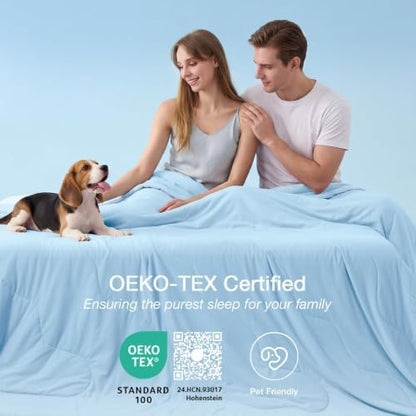 MUXHOMO Cooling Comforter Full Size, Cooling Blanket for Hot Sleepers and Night Sweats, Lightweight Summer Comforter with Breathable Bamboo-Derived Rayon Fill, 86x82 Inches, Blue