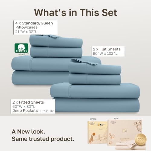 California Design Den 2-Pack Soft 100% Cotton Queen Bed Sheet Set, Sky Blue