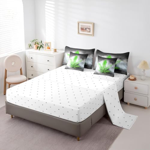 Erosebridal Leaves Comforter Set Leaf Bed in A Bag Full Size 7 Pieces Botanical Plant Bed Set Room Decor Grey Grunge Style Bedding with Sheets