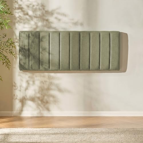 Nestl Upholstered Queen Headboard - Easy Assemble Channel Stitched Headboard Queen Size - Wall Mounted Headboards with 3D Soundproof Wall Panels Peel & Stick Floating Headboards, Olive Green