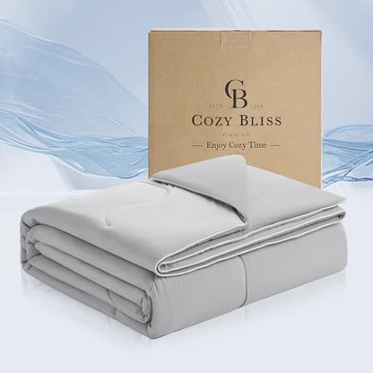Cozy Bliss Cooling Comforter King Size x Sorona® Viscose Natural Fiber, Reversible Silky Smooth Cooling Blanket with Q-Max＞0.45 for Hot Sleepers & Night Sweats, Cool Grey, 106"x90"