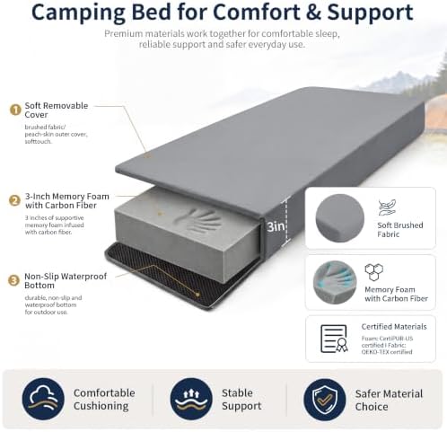 CYMULA Memory Foam Camping Mattress Pad,Sleeping Pad for Camping,Non-Slip Bottom Floor Car Mattress Bed with Retaining Portable Roll up Mattress Pad Mat for Travel Truck Guest Bed Tent