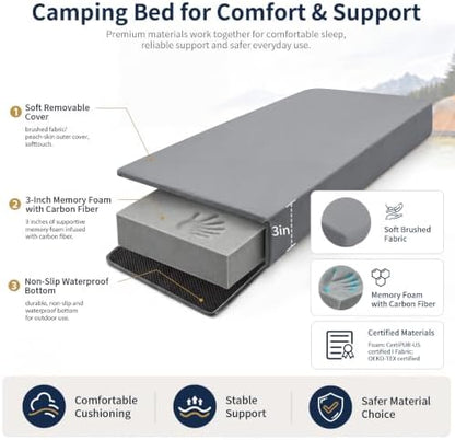 CYMULA Memory Foam Camping Mattress Pad,Sleeping Pad for Camping,Non-Slip Bottom Floor Car Mattress Bed with Retaining Portable Roll up Mattress Pad Mat for Travel Truck Guest Bed Tent