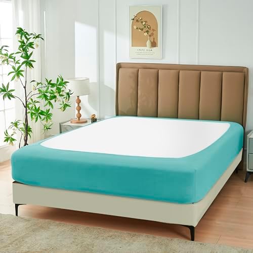 Box Spring Cover King Size-Aqua Stretch Wrap Around 4 Sided Bed Skirt