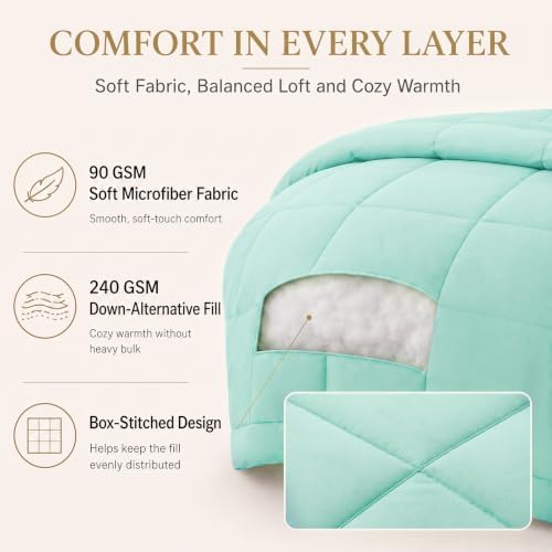 CozyLux Full Size Comforter Sets Mint Green - 7 Pieces Bed in a Bag