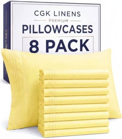 King Standard Pillow Cases Set of 8 - Ultra Soft Pillowcase Covers - Yellow