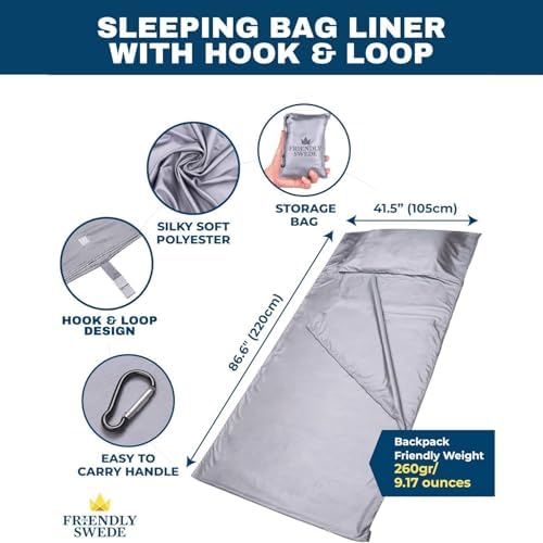 The Friendly Swede Sleeping Bag Liner, Adult Sleep Sack for Hotels, 3 Sizes