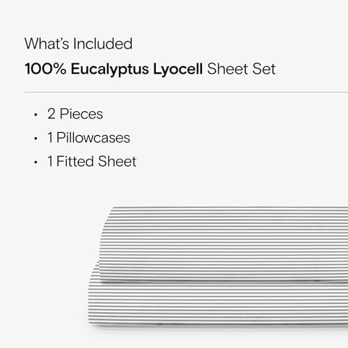 Sijo AiryWeight Tencel Sheet Set, 100% Lyocell Derived from Eucalyptus, Buttery Soft, Architectural Digest Best Cooling Sheets Winner - 2pc - 1 Pillowcase 1 Fitted (Stripe, Twin XL)