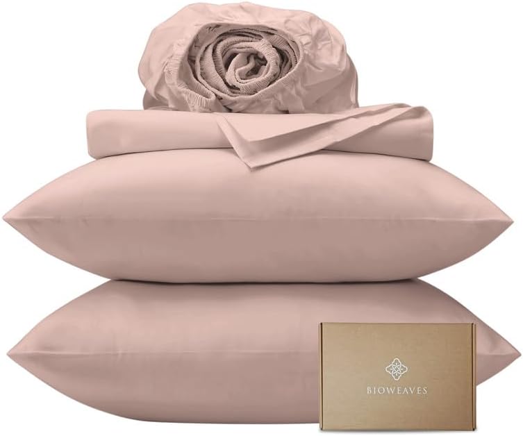 BIOWEAVES 100% Organic Cotton Sheets, 300 Thread Count 3-Piece GOTS Certified Bed Sheet Set Fits Mattress Upto 17" Deep Pocket, Soft & Silky Sateen Weave (Twin, Dusty Rose)