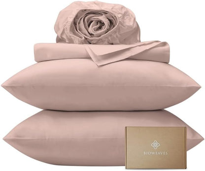 BIOWEAVES 100% Organic Cotton Sheets, 300 Thread Count 3-Piece GOTS Certified Bed Sheet Set Fits Mattress Upto 17" Deep Pocket, Soft & Silky Sateen Weave (Twin, Dusty Rose)