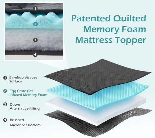 Hansleep Queen Mattress Topper Memory Foam Thick Pillow Top Mattress Pad