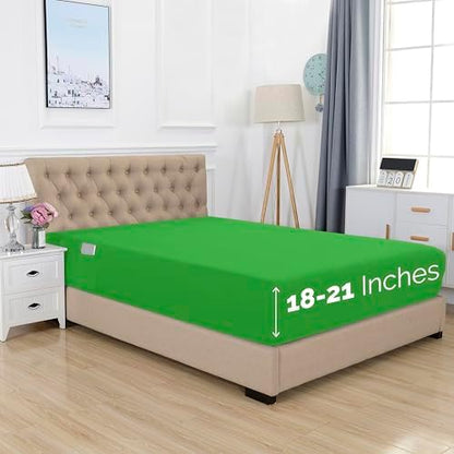 Elegant Comfort 1500 Premium Hotel Quality 18-21 Inches Deep - Extra Deep Pocket Single Fitted Sheet for High Mattress, Luxury and Softest, Smart Pocket - Wrinkle Free, Queen, Emerald Green