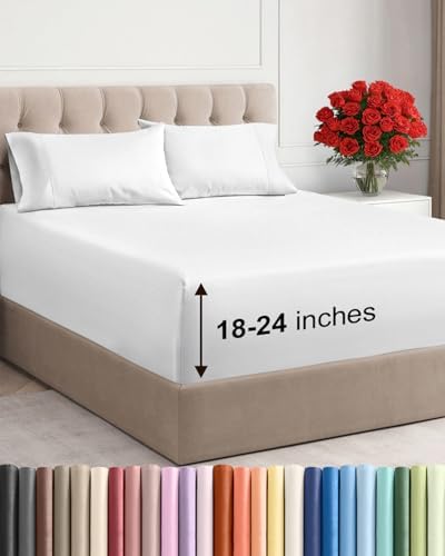Extra Deep Full Sheet Set - 4 Piece Breathable & Cooling Bed Sheets - White