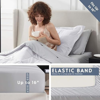 Nestl 7 Piece Twin Comforter Set – White Reversible Bed in a Bag – Complete Twin Size Bedding Set with Sheets, Set of 2 Cooling Pillows, Pillowcase and Sham