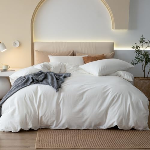 JIYUAN Super King Plus Washed Cotton Duvet Cover Set Relaxed Linen Feel