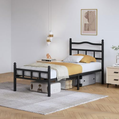 SHOANED Metal Bed Frame with Headboard & Footboard - 14 Inch Twin XL Size Heavy Duty Bedframe Black Basic Steel Slats Platform No Box Spring Needed/Easy Assembly/Noise Free