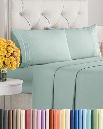 Queen Size 4 Piece Sheet Set - Ultra Soft & Cooling Bed Sheets - Light Teal