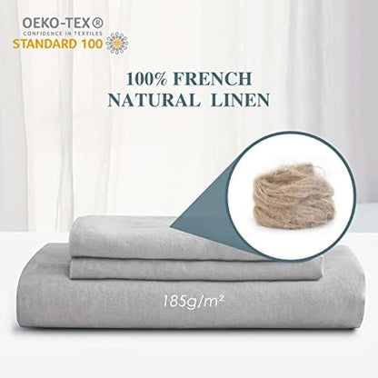Sijo Premium Stone Washed French Linen 1 Flat Sheet (Dove, 1 Flat Sheet Only Full/Queen)