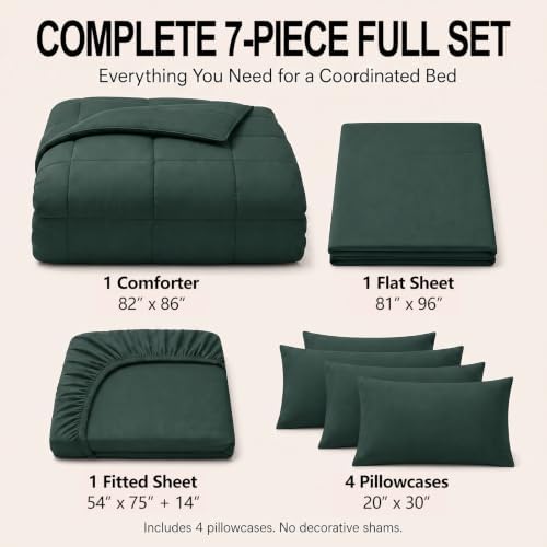 CozyLux Full Size Comforter Sets Forest Green - 7 Pieces Bed in a Bag