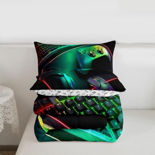 Feelyou Gamer Bedding Set Soft for Boys Girls, Gaming Comforter Set Queen