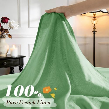 SONORO KATE 100% French Linen Queen Size Sheets Set,Natural Flax Bedding